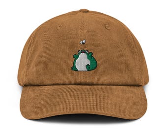 Cute Desert Rain Frog Corduroy Hat, Handmade Embroidered Corduroy Dad Cap - Soft - Durable - Unisex Gifts - Multiple Colours