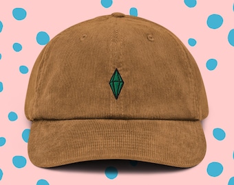 Plumbob Corduroy Hat, Handmade Embroidered Corduroy Dad Cap - Soft - Durable - Unisex Gifts - Multiple Colours