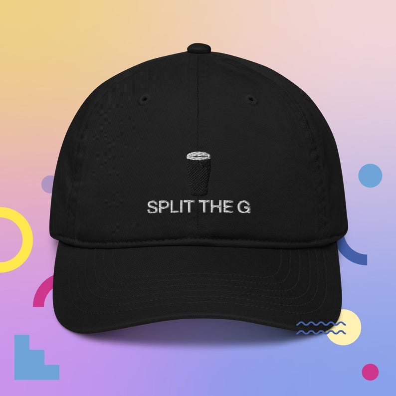Split The G 100% Organic Cotton Hat, Handmade Embroidered Dad Cap - Soft - Durable - Unisex Gifts - Multiple Colours