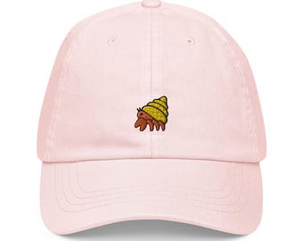 Hermit Crab Pastel Baseball Hat, Handmade Embroidered Cotton Dad Cap - Soft - Durable -  Unisex Gifts - Multiple Colours
