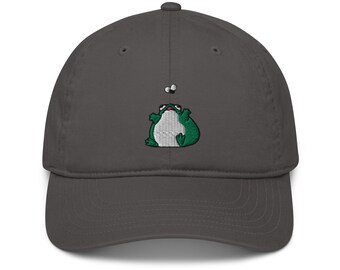 Cute Desert Rain Frog 100% Organic Cotton Hat, Handmade Embroidered Dad Cap - Soft - Durable - Unisex Gifts - Multiple Colours