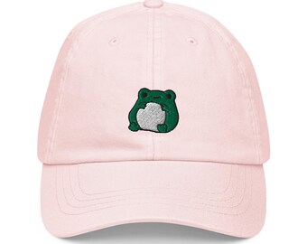 Cute Frog Pastel Baseball Hat, Handmade Embroidered Cotton Dad Cap - Soft - Durable -  Unisex Gifts - Multiple Colours