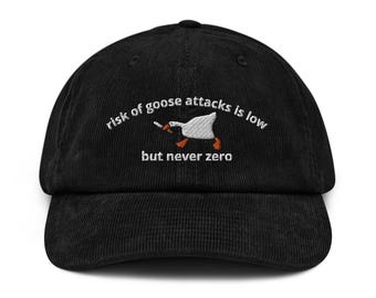 Goose Attack Corduroy Hat, Handmade Embroidered Corduroy Dad Cap - Soft - Durable -  Unisex Gifts - Multiple Colours