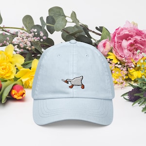 Goose Attack Pastel Baseball Hat, Handmade Embroidered Cotton Dad Cap - Soft - Durable -  Unisex Gifts - Multiple Colours