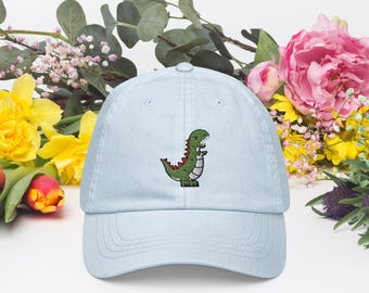 T-Rex Dinosaur Pastel Baseball Hat, Handmade Embroidered Cotton Dad Cap - Soft - Durable -  Unisex Gifts - Multiple Colours