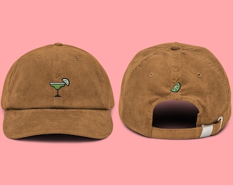 Margarita Corduroy Hat, Handmade Embroidered Corduroy Dad Cap - Soft - Durable - Unisex Gifts - Multiple Colours