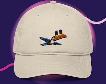Toucan 100% Organic Cotton Hat, Handmade Embroidered Dad Cap - Soft - Durable - Unisex Gifts - Multiple Colours