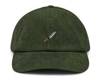Japanese Bunka Chef Knife Corduroy Hat, Handmade Embroidered Corduroy Dad Cap - Soft - Durable - Unisex Gifts - Multiple Colours