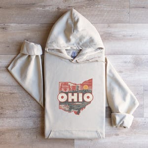 Sweat à capuche de l'État de l'Ohio, sweat-shirt rétro de l'Ohio, conception de carte vintage de l'Ohio, cadeau pour les amoureux de l'Ohio, Temple de la renommée du rock and roll, sweat-shirt de voyage Ohio