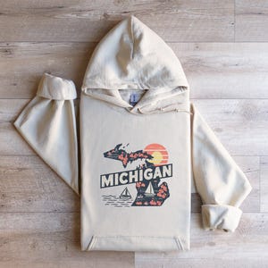 Sudadera con capucha de Michigan, sudadera con capucha del estado de Michigan, sudadera con capucha de Michigan, EE. UU., sudadera con capucha del mapa de Michigan, sudadera con capucha náutica de Michigan, sudadera con capucha del sol de Michigan