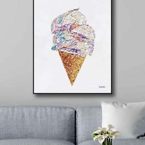 Ice Cream, 24 ",Eistüte Malerei, Wandkunst Eis, Küche Wandkunst, Cafe Decor, Dicke Schichten, Geschenk für jeden Anlass, Tina Voznarska