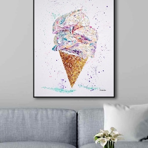 Ice Cream, 24 ",Eistüte Malerei, Wandkunst Eis, Küche Wandkunst, Cafe Decor, Dicke Schichten, Geschenk für jeden Anlass, Tina Voznarska