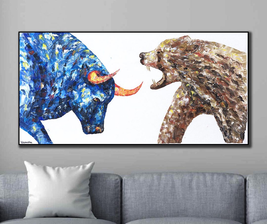 bull & bear digital prints, stock market art, wall... 58", Bull Vs Bear, Stock Market,thick Layer Painting, Painting for ...
