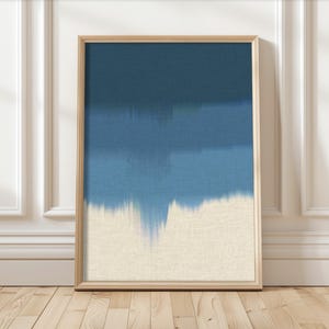 Pintura imprimible en tonos fríos bohemios / Impresión digital en azul elegante y relajante / Obra de arte abstracta minimalista en acuarela / Impresión costera moderna