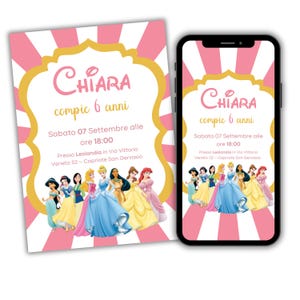 Invito digitale Principesse Disney compleanno, battesimo, invito whatsapp bimbo bimba, festa di compleanno, kit festa principesse disney
