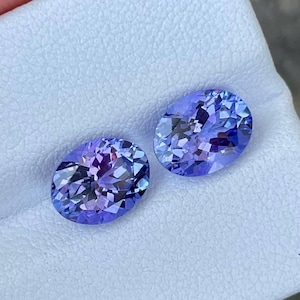4.24 carats Blue Tanzanite Stone Pair Oval Shaped Tanzanian Gemstone