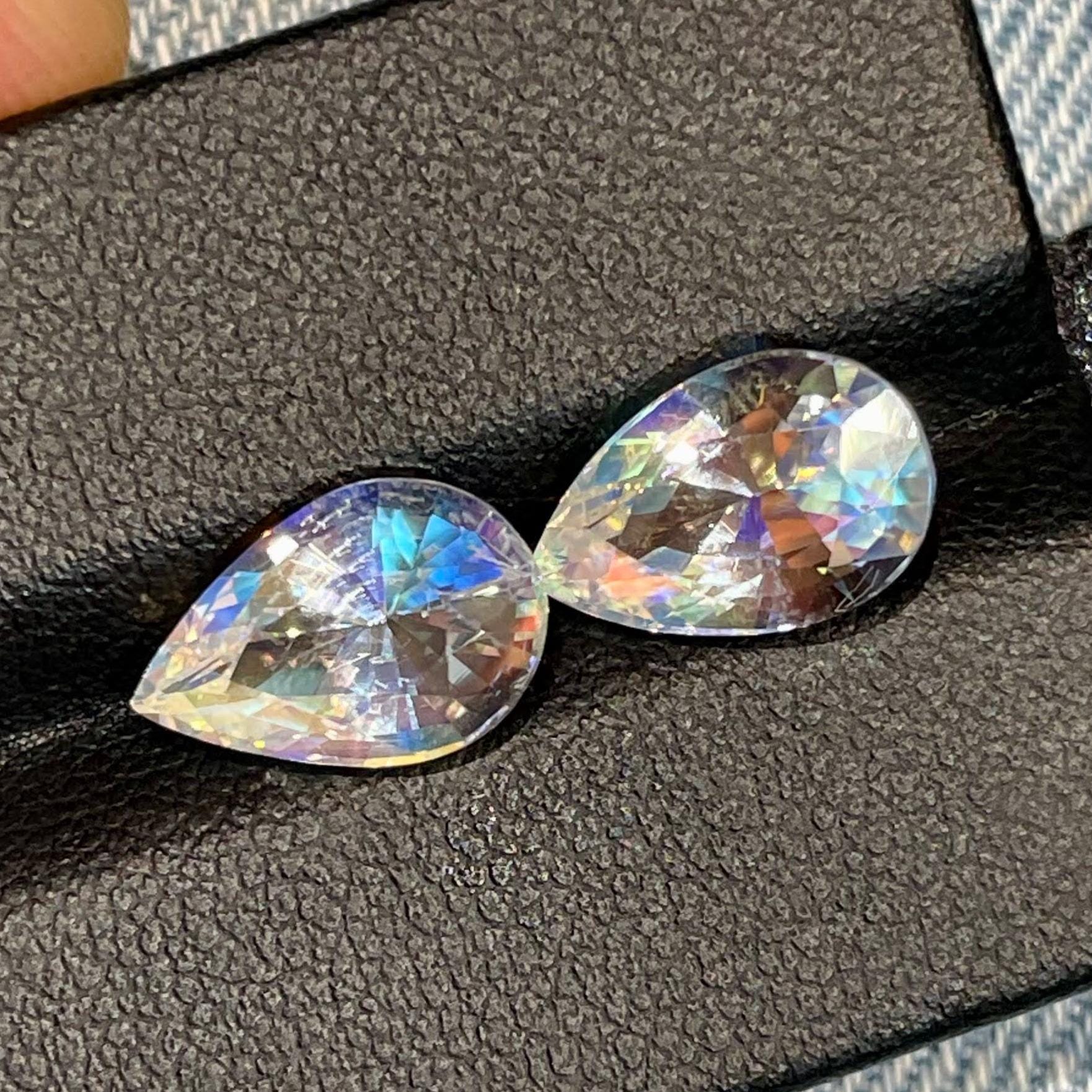 Natural Blue Flash Moonstone Pair 5.47 Ct, VVS Pear Cut Sri Lankan