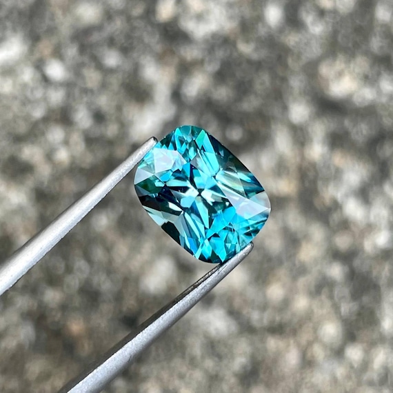 4.64 carats Blue Zircon Stone Cushion Cut Natural Cambodian Gemstone