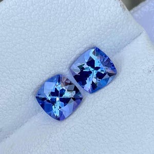 1.85 carats Blue Tanzanite Stone Pair Cushion Cut Tanzanian Gemstone