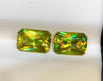 2.60 carats Natural Fire Rainbow Sphene Pair Emerald Cut African Gemstones