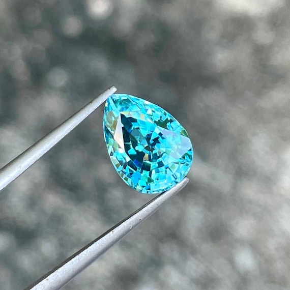 4.74 carats Blue Zircon Stone Pear Cut Natural Cambodian Gemstone