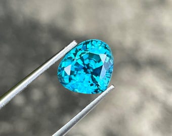 5.40 carats Blue Zircon Stone Trillion Cut Natural Cambodian Gemstone