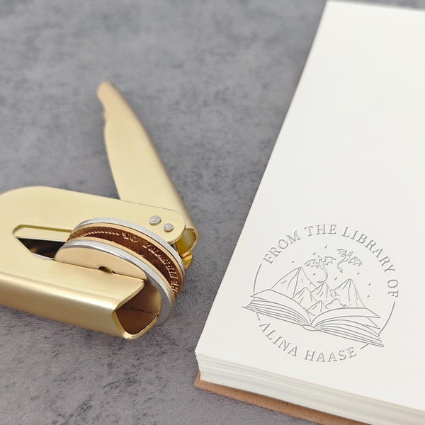 Personalized Book Embosser Stamp, Custom Library Embosser, From the Library of, Ex Libris Embosser, Gift for Book Lovers, Cat Lover Gifts