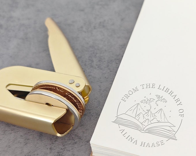 Personalized Book Embosser Stamp, Custom Library Embosser, From the Library of, Ex Libris Embosser, Gift for Book Lovers, Cat Lover Gifts