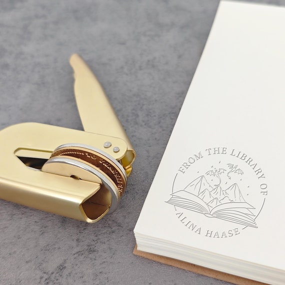 Personalized Book Embosser Stamp, Custom Library Embosser, From the Library of, Ex Libris Embosser, Gift for Book Lovers, Cat Lover Gifts