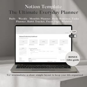 Minimalist Notion Productivity-Life Planner Template, the Ultimate Habit Tracker, Daily-Weekly-Monthly Notion Planner, Everyday Life Planner