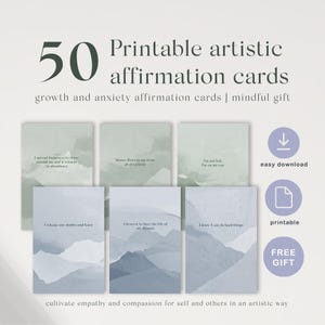 50 affirmations imprimables Japandi Art, cartes imprimables d'affirmations positives, coffret cadeau soins personnels, tableau de visualisation, décoration de bureau de thérapie