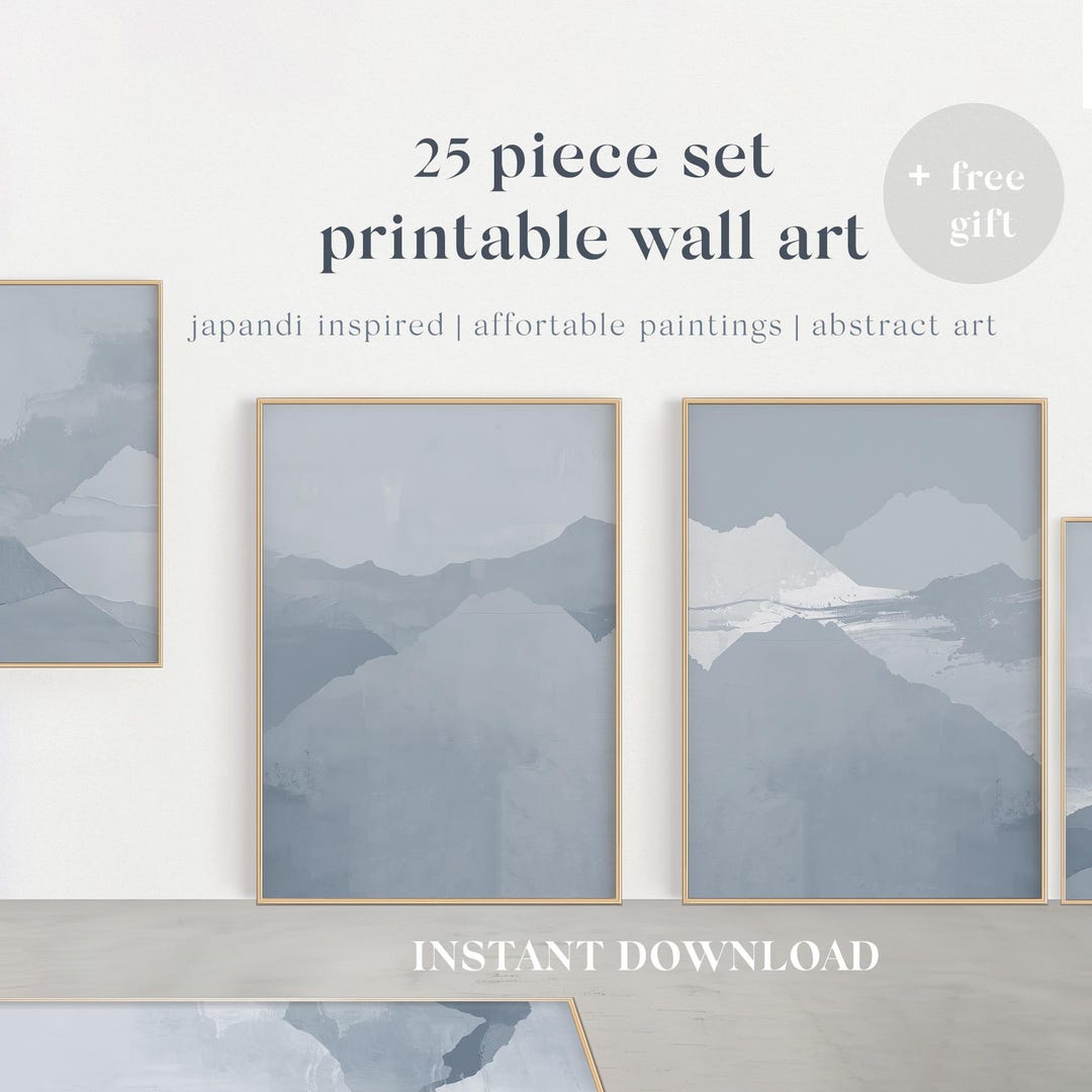 Japandi Gallery Wall Art Set: Blue Abstract Prints (digital Download ...