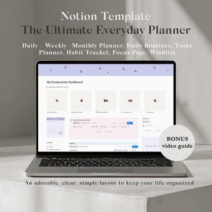 Minimalist Notion Planner Template | Adorable Life Dashboard, Calendar & Habit Tracker | Simple Productivity Board