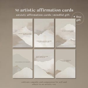 Cartões de Afirmação Positiva para Imprimir, Arte de Silhuetas Japandi, Caixa de Presente para Autocuidado, Decoração para Consultório de Terapia, Cartões de Quadro de Visão, Arte de Montanha