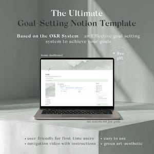 Notion 目標プランナー テンプレート、究極の美的目標設定プランナー、ビジョンとプロジェクト プランナー、OKR システムに基づくテンプレート