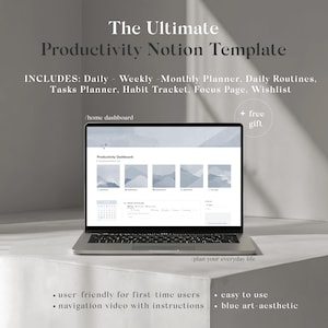 Notion Productivity-Life Planner Template, the Ultimate Habit Tracker, Japandi Art Notion, Daily-Weekly-Monthly Planner, Everyday Planner
