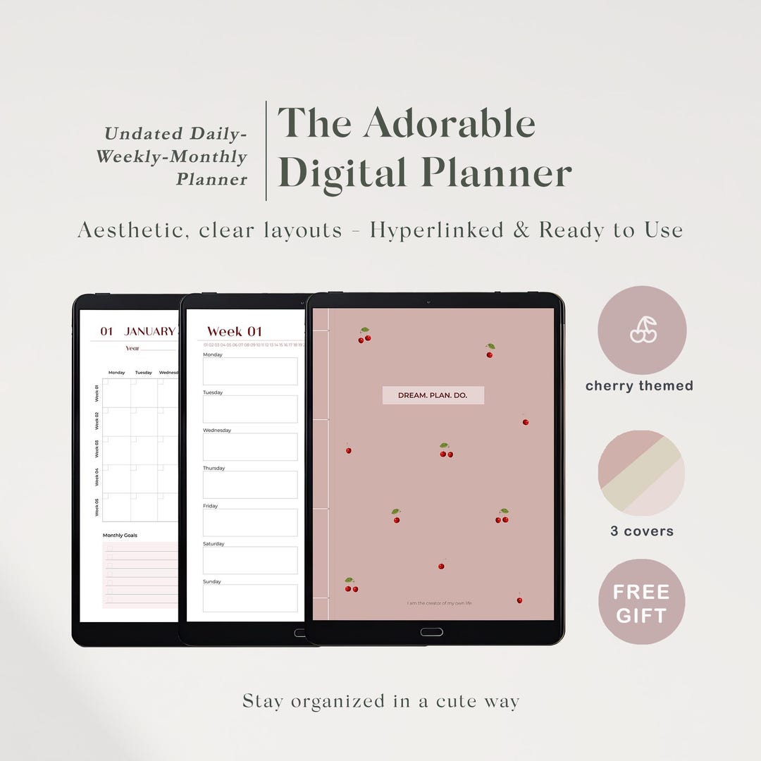 Cute Aesthetic Undated Digital Planner for Goodnotes | Hyperlinked PDF ...