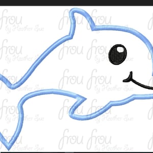 Cute Dolphin Applique Machine Embroidery Design 4x4,  5x7, 6x10