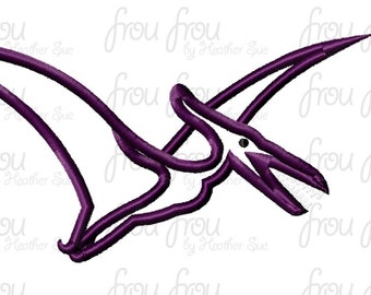 Pterodactyl Dinosaur Digital Embroidery Design Machine Filled and Applique 2"-16"