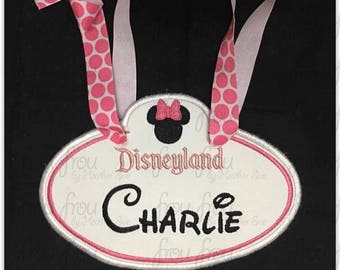 Digital Embroidery Design Machine Applique Stroller Name Tag Dis Land With Miss Mouse Head IN THE HOOP Project 4"-16"