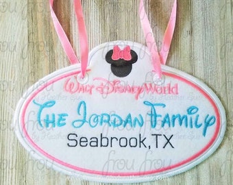 Digital Embroidery Design Machine Applique Stroller Name Tag Dis World with Miss Mouse Head IN THE HOOP Project 4"-16"