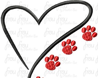 Heart and Paw Prints Digital Embroidery Design Machine Applique 1.5"-16"