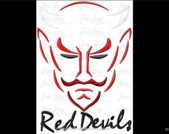 Red Devils Mascot Sketch TWO Versions, with and without wording Digital Embroidery Design Machine 2"-16"