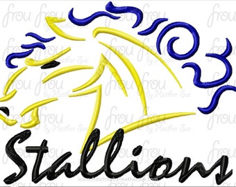 Stallions Mascot Sketch TWO Versions, with and without wording Digital Embroidery Design Machine 2"-16"