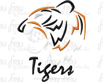 Tigers Mascot Sketch TWO Versions, with and without wording Digital Embroidery Design Machine 2"-16"