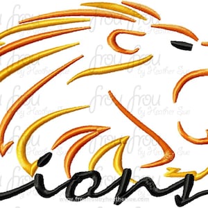 Lions Mascot Sketch TWO Versions, with and without wording Digital Embroidery Design Machine 2&quot;-16&quot;