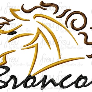 Broncos Mascot Sketch TWO Versions, with and without wording Digital Embroidery Design Machine 2&quot;-16&quot;