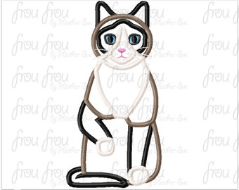 Snowshoe House Cat Digital Embroidery Design Machine Filled and Applique 2.5"-16"