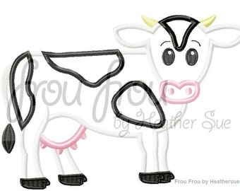 Cow Applique and Filled Machine Embroidery Design 1"-9"