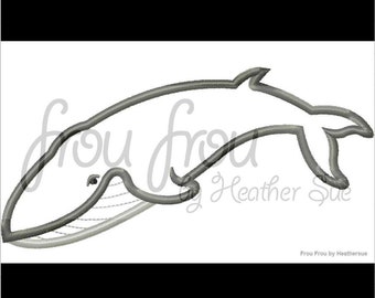 Blue Whale Applique Machine Embroidery Design 4x4,  5x7, 6x10